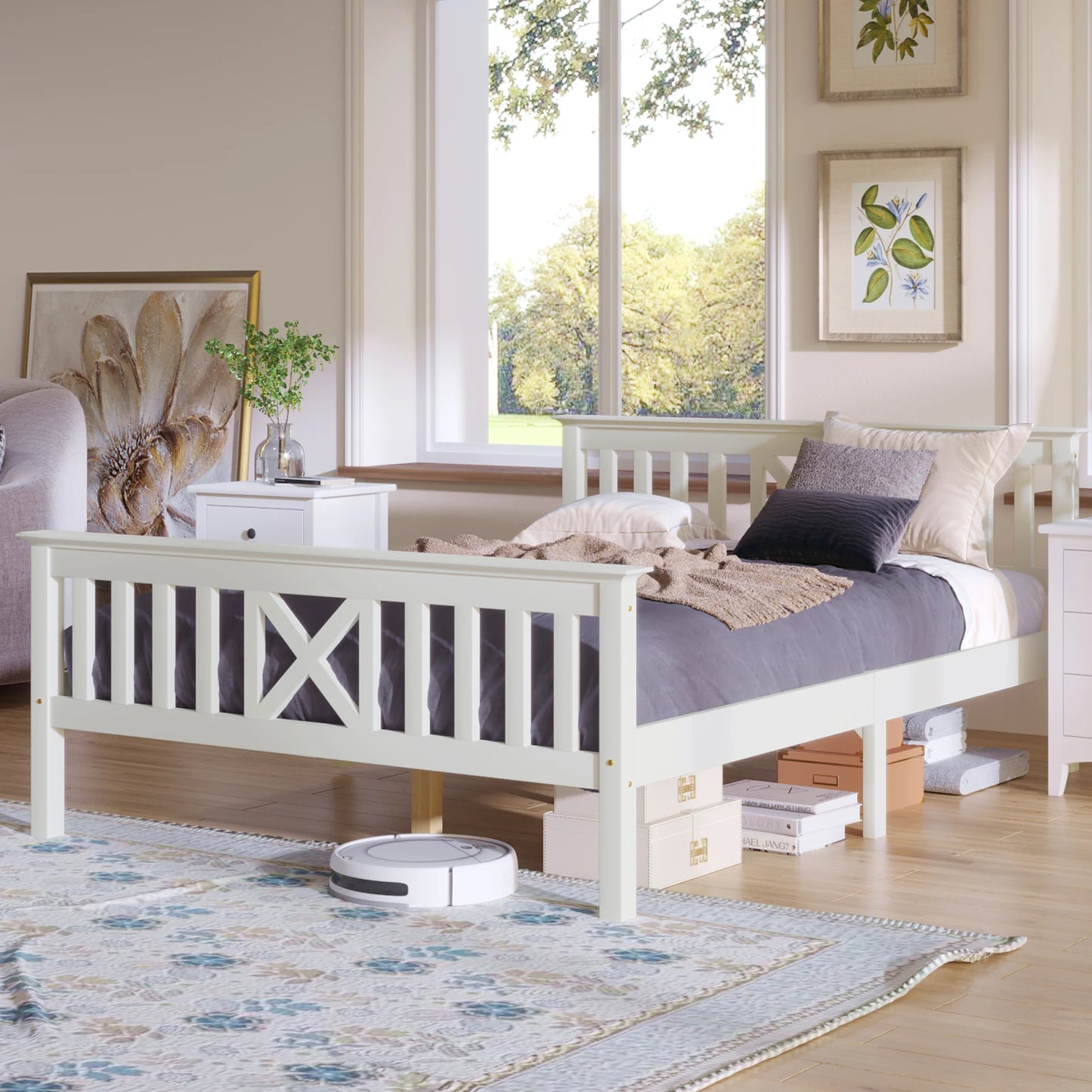 Sigrid Pine Wood Bed Frame with X-Headboard