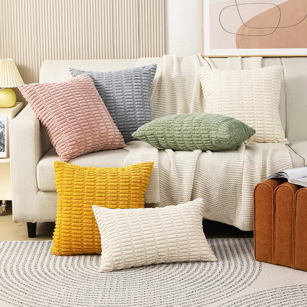 Corduroy Boho Grön Stripe Cushion Covers