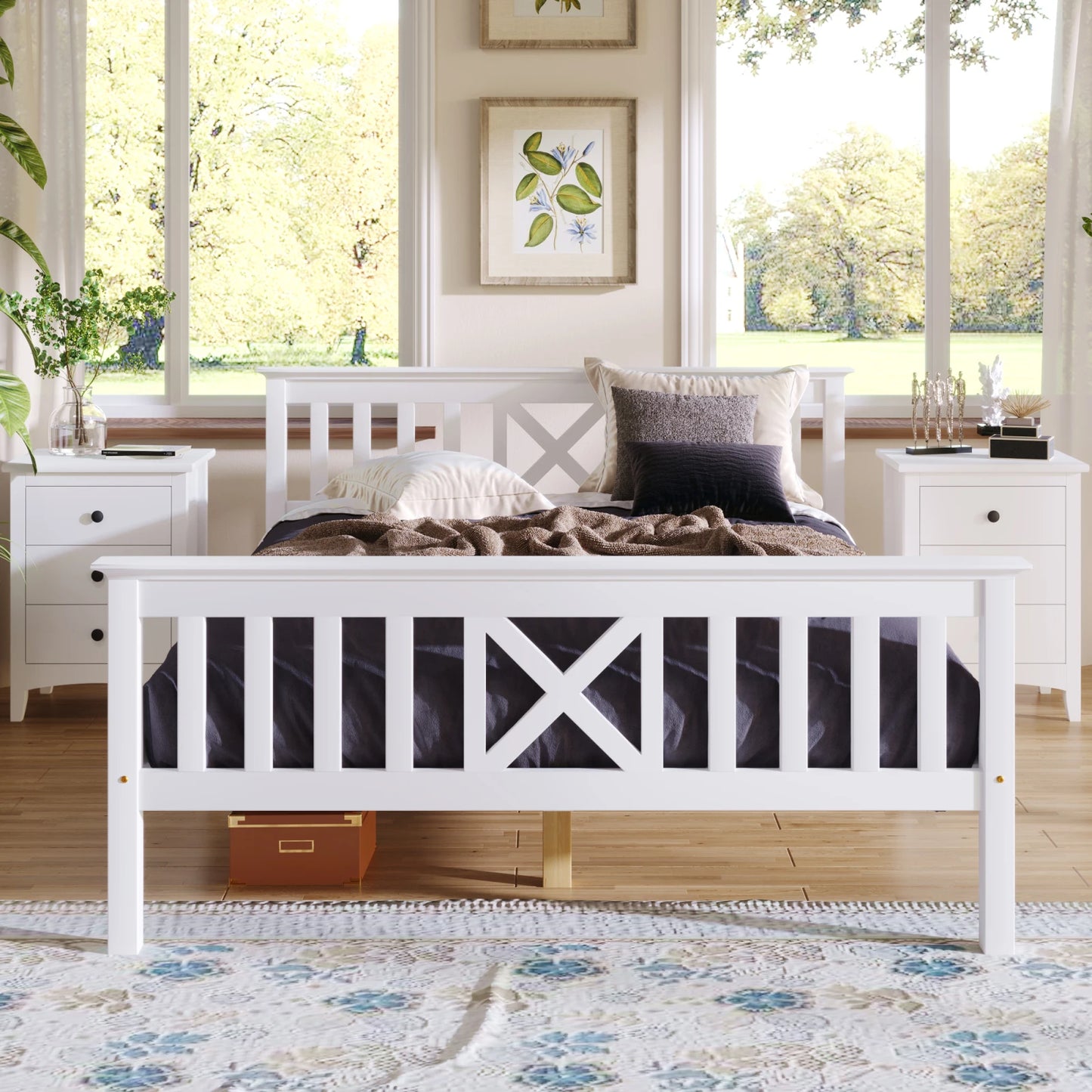 Sigrid Pine Wood Bed Frame with X-Headboard