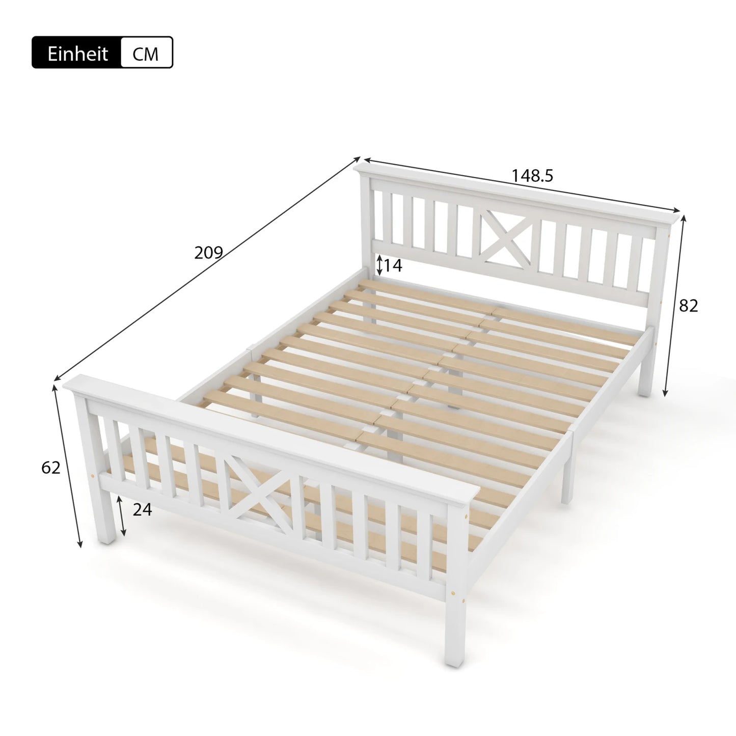 Sigrid Pine Wood Bed Frame with X-Headboard