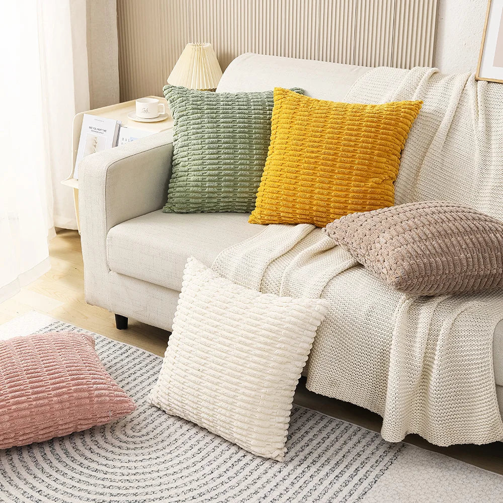 Corduroy Boho Grön Stripe Cushion Covers