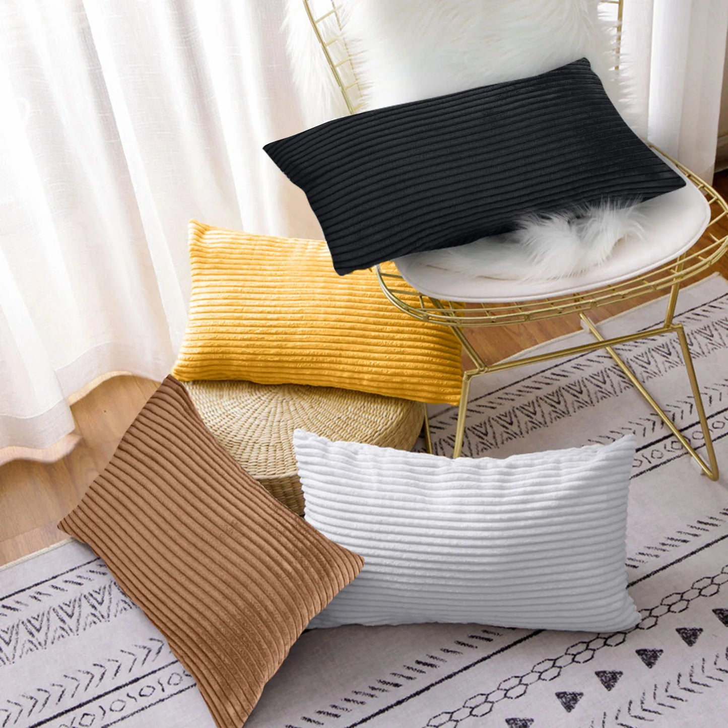 Ljusnande Corduroy Boho Cushion Cover Set